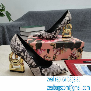 Dolce  &  Gabbana Heel 10.5cm Leather Pumps Snake Print Gray with DG Pop Heel 2021